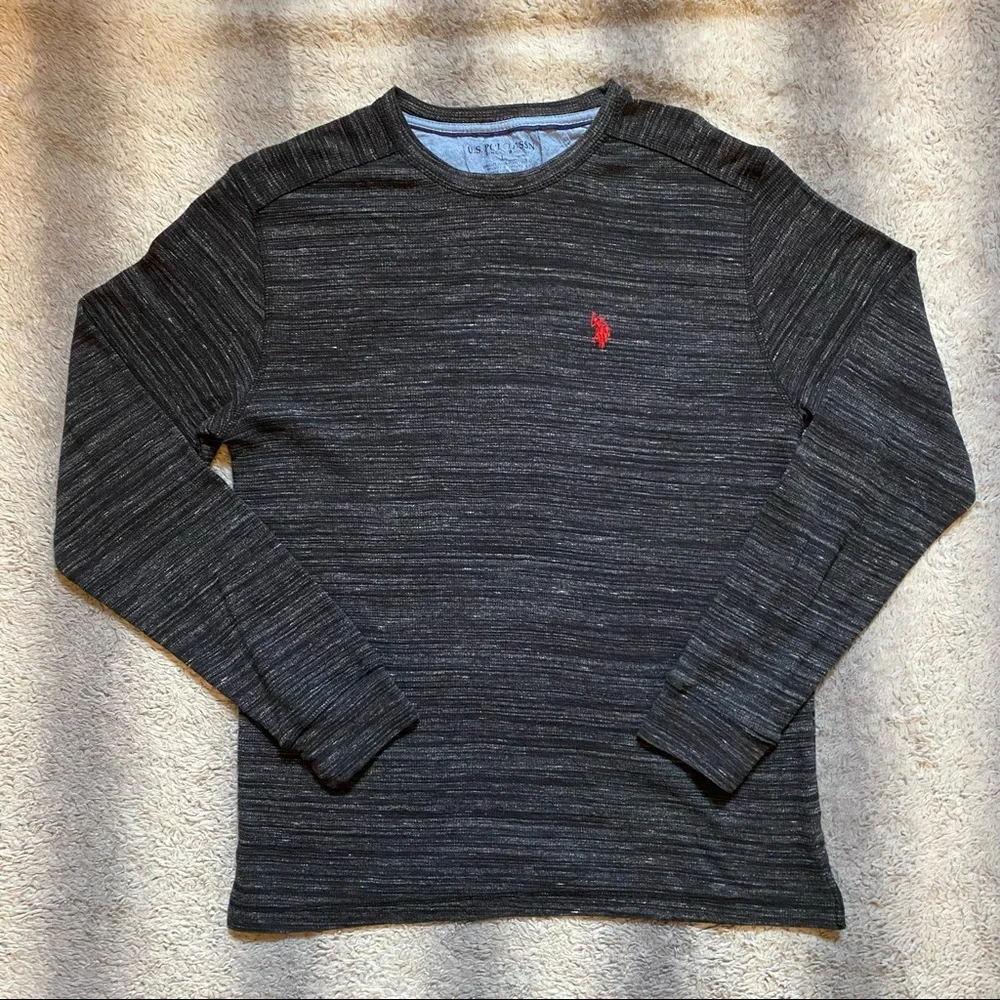 U.S. Polo Assn Long Sleeve Thermal Shirt Mens Large Grey & Black Red Horse - Picture 2 of 5